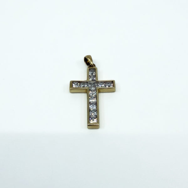 Chunky 9ct Gold CZ Christian Cross Pendant 375