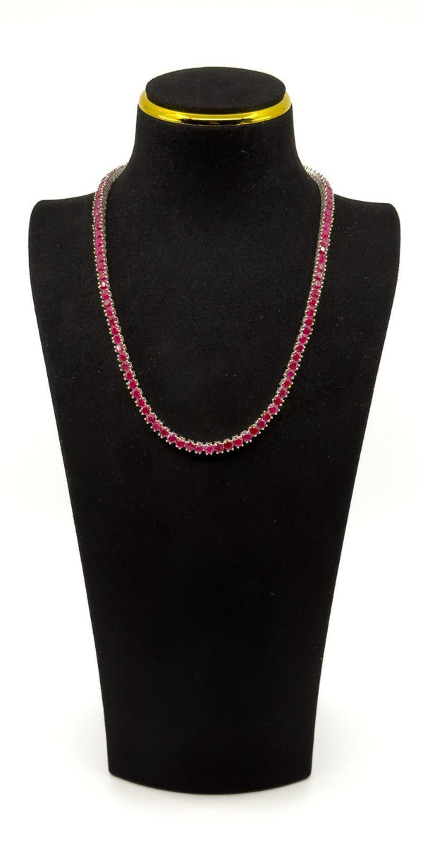 18.4" Sterling Silver 27ct Natural Ruby Tennis Necklace 925