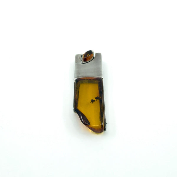 Large Chunky Sterling Silver Modernist Baltic Amber Pendant 925