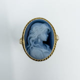 Vintage 9ct Gold Blue Agate Carved Cameo Ring Size Q 1/2
