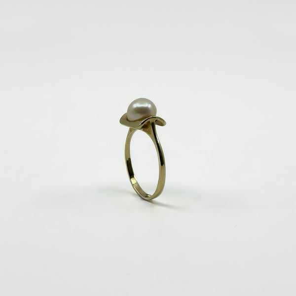 Vintage 9ct Gold 7.3mm Pearl Solitaire Ring 375 Size L - M (1975)