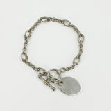 Vintage Sterling Silver Rolo & Oval Links Toggle Charm Bracelet 925