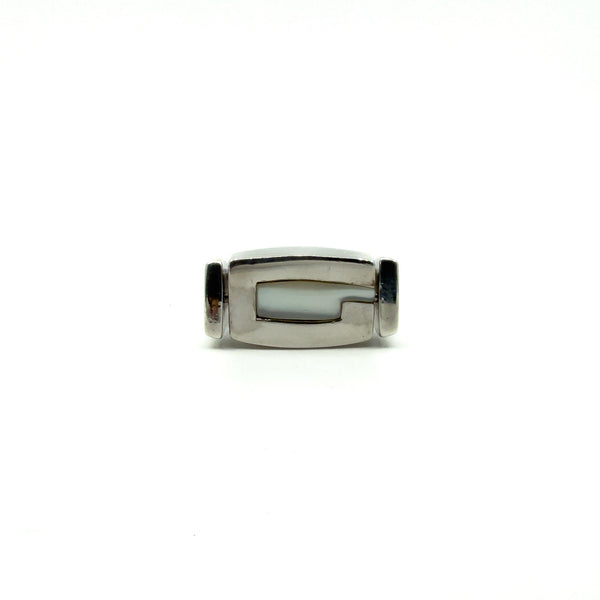 Chunky Sterling Silver Reversible Black Onyx & MOP Guess Ring Size L - M 925