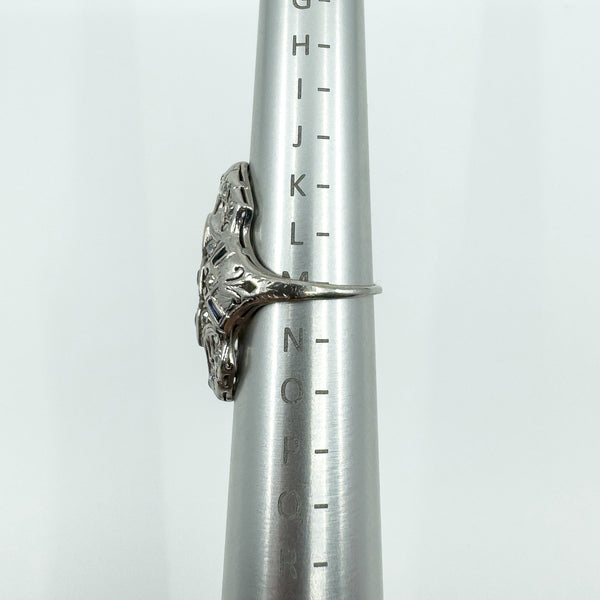 Antique / Art Deco Platinum Diamond & Sapphire Trilogy Navette Ring Size M