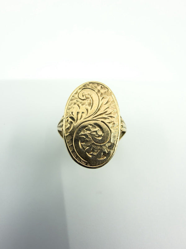 Vintage 9ct Gold Engraved Secret Locket Ring 375 Size O (Birmingham 1975)