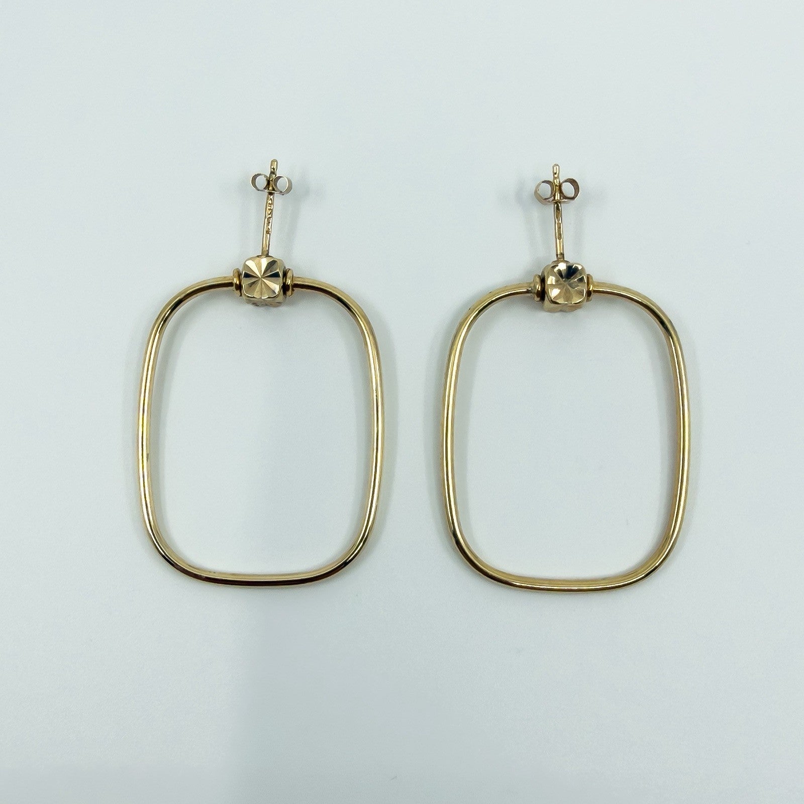 Unusual Large Rectangular 9ct Gold Hoop Earrings 375