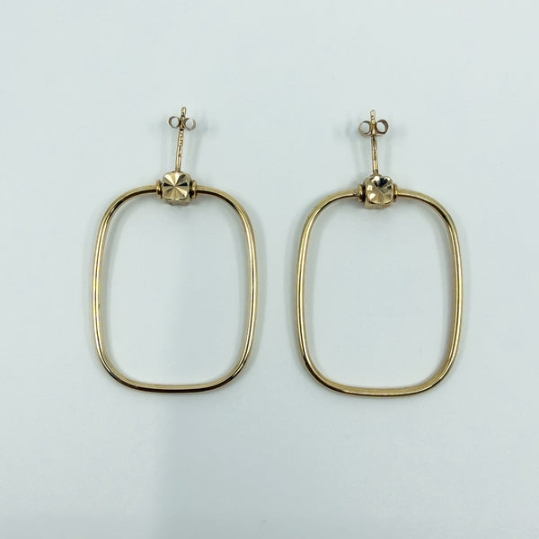 Unusual Large Rectangular 9ct Gold Hoop Earrings 375