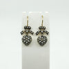 Silver Gilt Diamond & Pearl Puffy Heart Drop Bow Earrings 925
