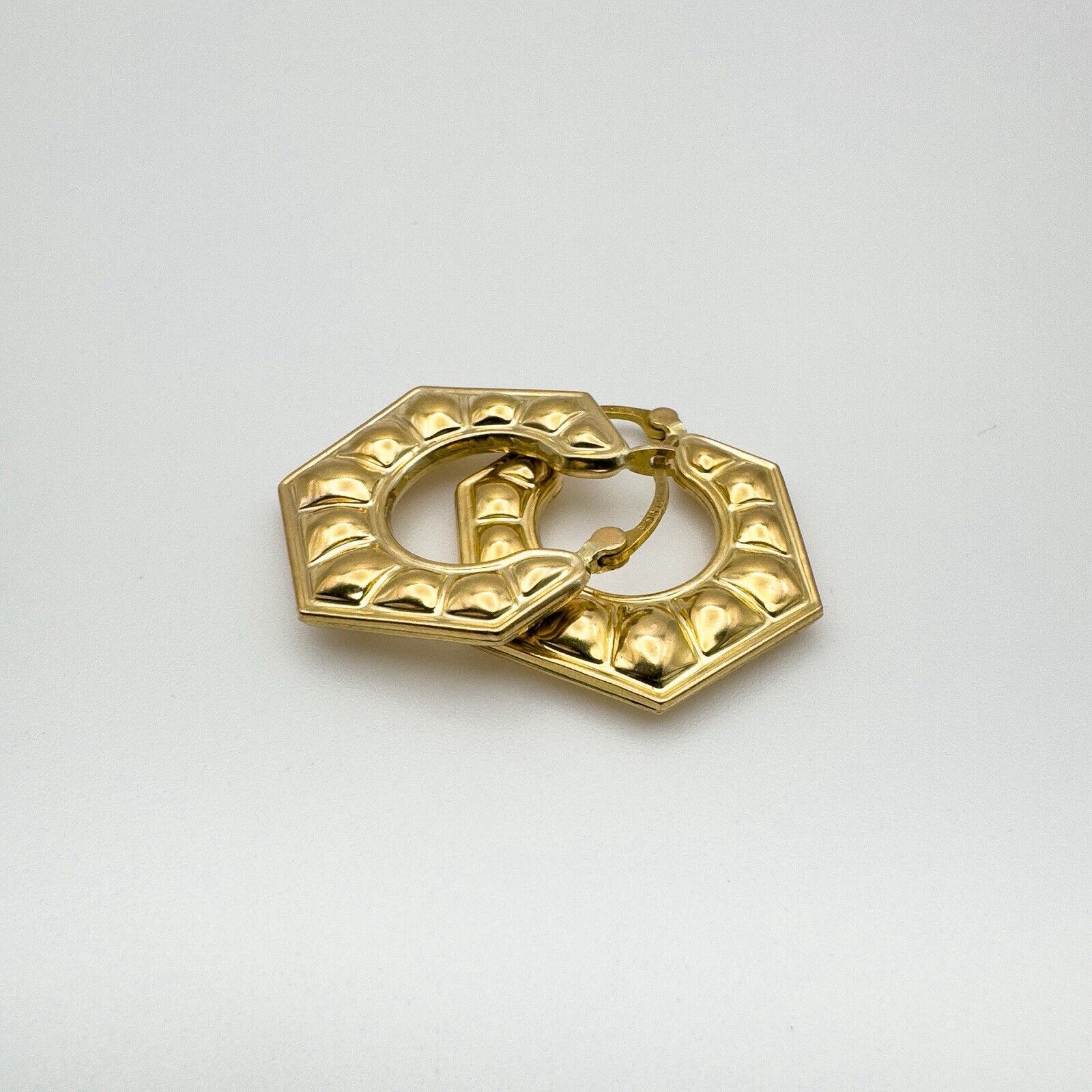 New & Unworn 9ct Gold Vintage Creole Hexagonal Chunky Hoop Earrings