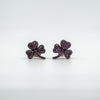 New Oxidised Sterling Silver Ruby Floral Leaf Stud Earrings