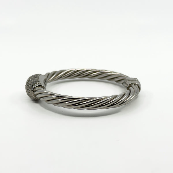 Chunky Twisted Sterling Silver CZ Oval Bangle / Bracelet 925