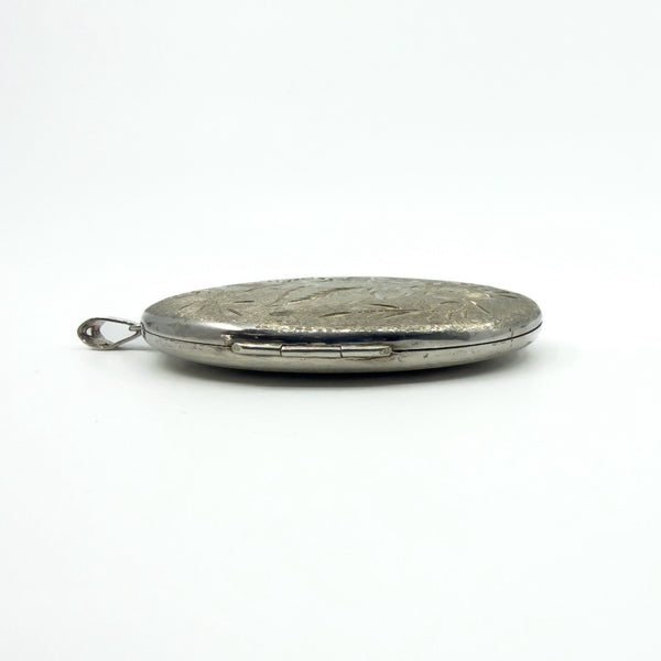 Large Vintage Sterling Silver Oval Floral Engraved Locket 925 (Birm 1973)