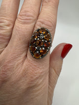 Huge Chunky Sterling Silver 4.50ct Citrine & Marcasite Cocktail Ring Size O - P