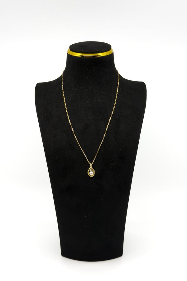 Vintage 9ct Gold 6mm Pearl & Diamond Pendant & 18” Chain Necklace 375 (1980)