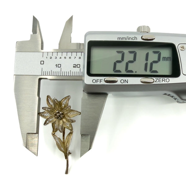 Vintage Silver Filigree Flower Brooch 925