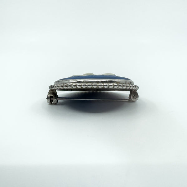 Vintage Sterling Silver Wedgewood Cupid Cherub Blue Jasper Ware Cameo Brooch 925