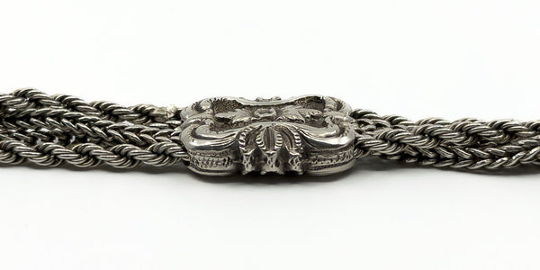 Antique Victorian Sterling Silver 8.5" Albertina Chain & T-Bar Pendant 925