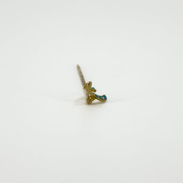 Antique Victorian 9ct / 15ct Gold Lucky Wish Bone Pearl & Turquiose Stick Pin