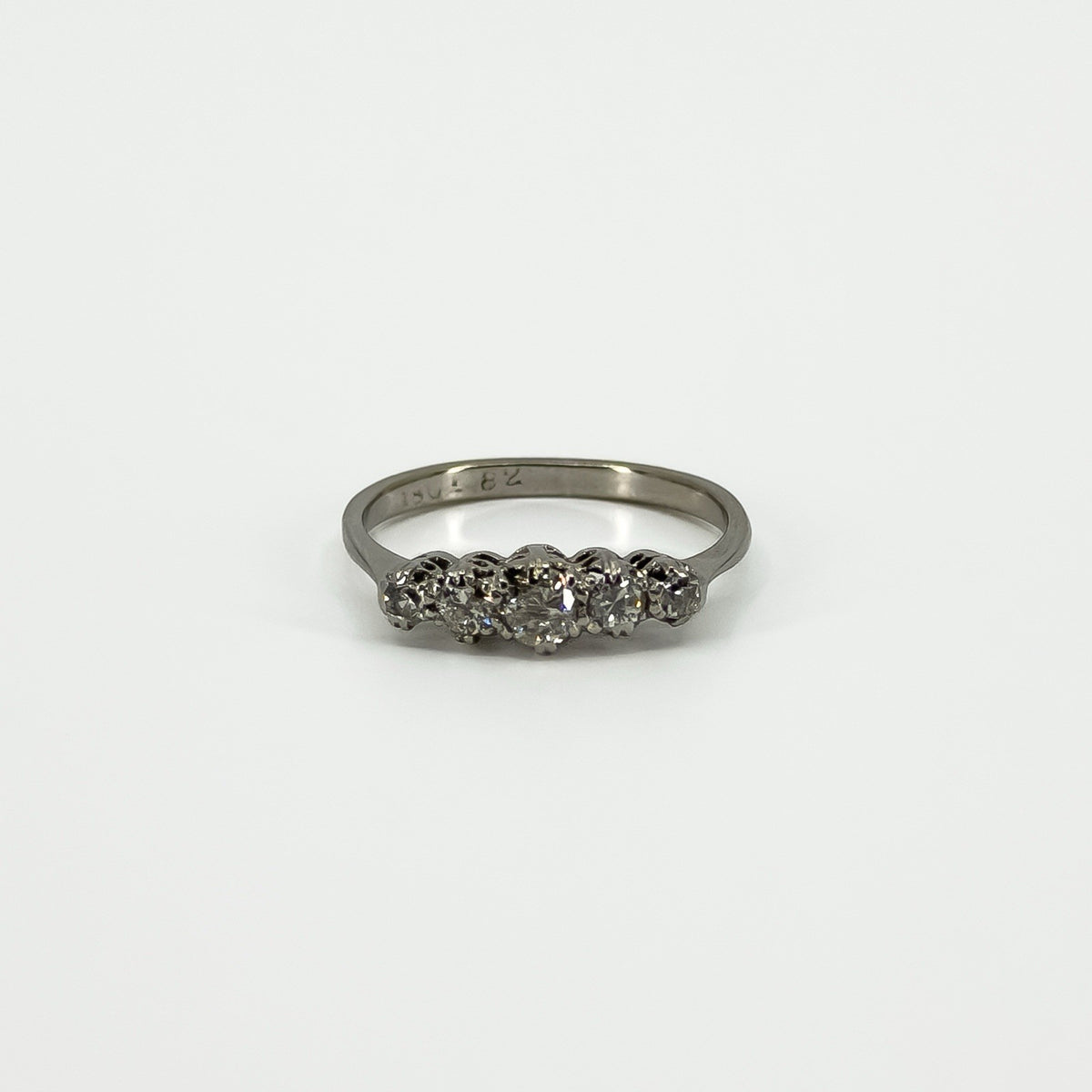Vintage 18ct White Gold 0.82ct Diamond 5 Stone Ring 750 Size M