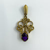 Vintage 9ct Gold Pearl & Purple Amethyst Lavalier Pendant Art Nouveau Style 375