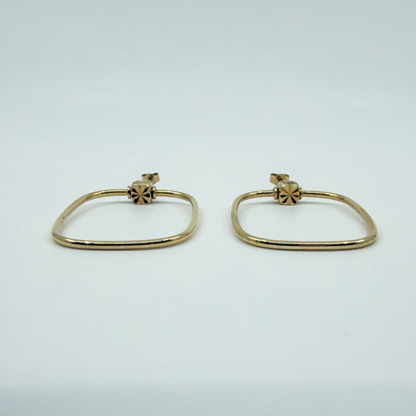 Unusual Large Rectangular 9ct Gold Hoop Earrings 375