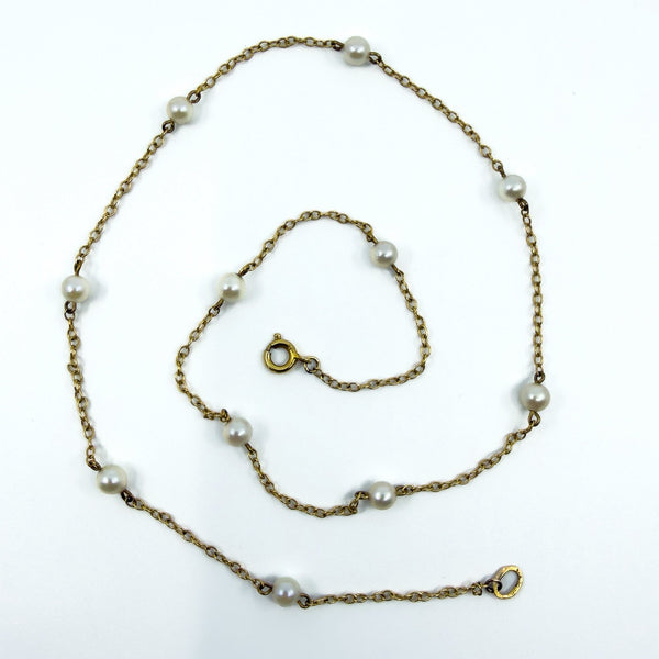 Vintage 9ct Gold Beaded Pearl 16” Chain / Necklace 375
