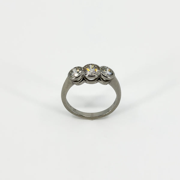 Vintage Platinum 1.60ct Diamond Trilogy Ring 950 Size L