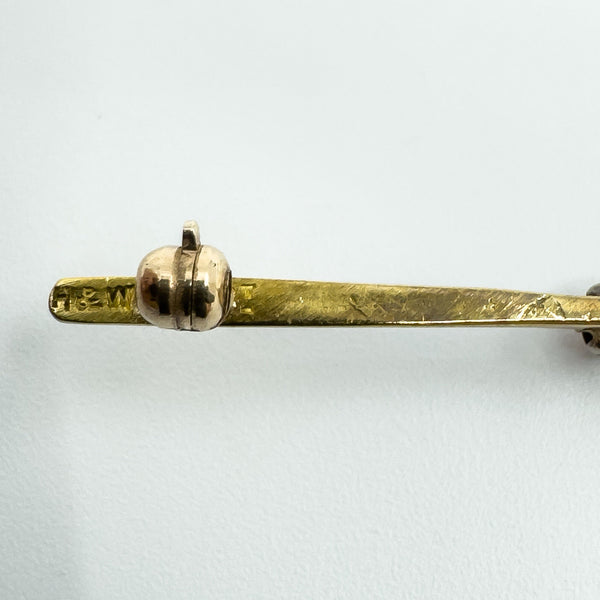 Vintage 18ct & 14ct Gold Diamond & Garnet Bar Brooch 750