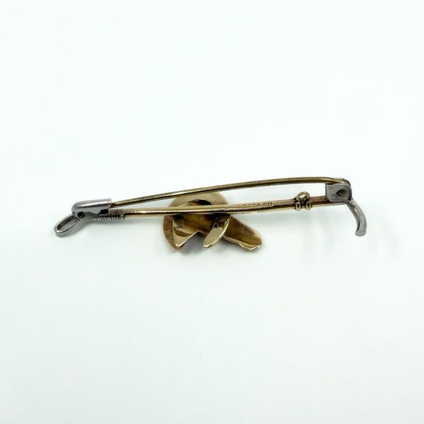Vintage 9ct Gold Riding Crop Lucky Horseshoe Horse Bar Brooch 375