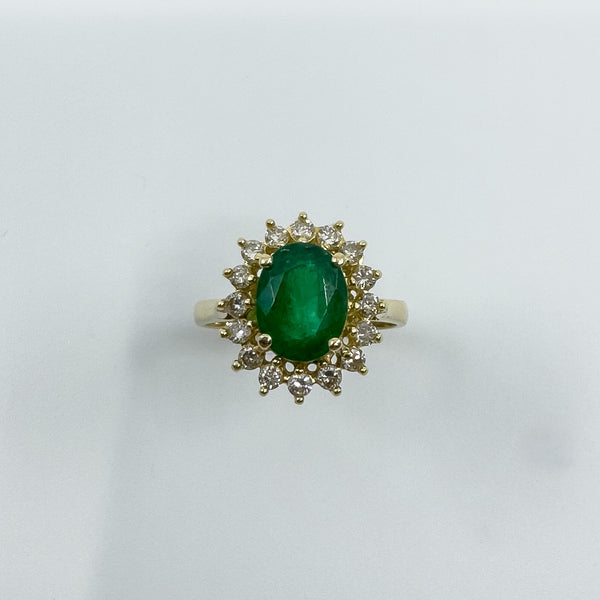 14ct Gold 1.77ct Emerald & Diamond Cluster Ring 585 Size N Engagement Stacking