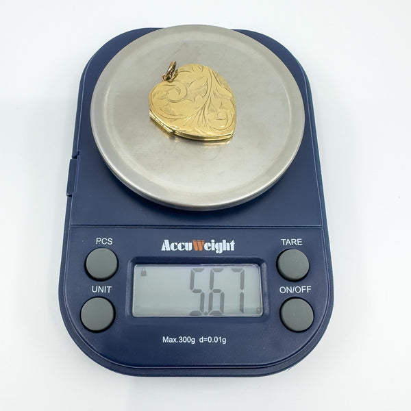 Vintage 9ct Gold Heart Locket Floral / Etched / Scroll Design Engraving 375 5.6g