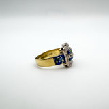 Unusual Vintage 18ct Gold Diamond & Floral Enamelled Buckle Ring Size M Heavy 6g