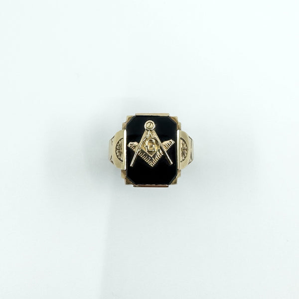 Vintage 10ct Gold Masonic Black Onyx Signet Ring 375 Size V - W intial G