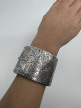 Wide Antique Victorian Sterling Silver Engraved Floral Bangle 925
