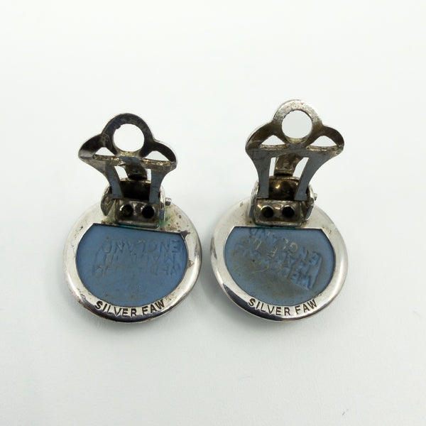Vintage Sterling Silver Jasper Ware Blue Cameo Clip on Earrings 925