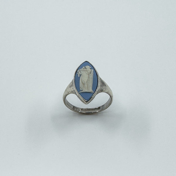 Vintage Sterling Silver Wedgewood Blue Jasper Ware Cameo Ring 925 Size K - L