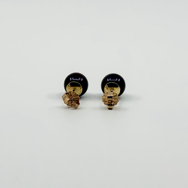 Vintage 9ct Gold 8mm Cultured Black Pearl Stud Earrings 375