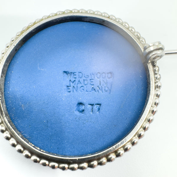 Vintage Sterling Silver Wedgewood Cupid Cherub Blue Jasper Ware Cameo Brooch 925