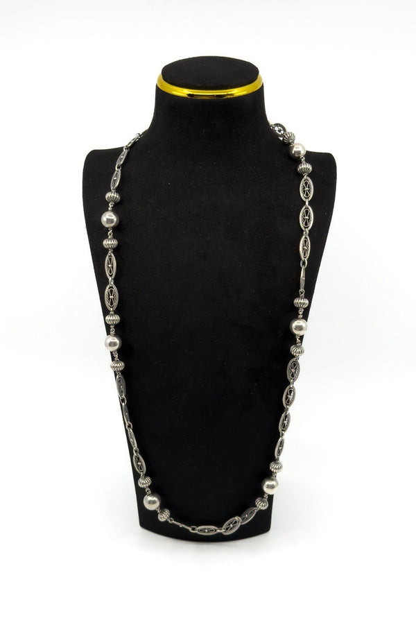 Antique 800 Silver Beaded Ball Ornate Fancy Link 30" Chain / Necklace