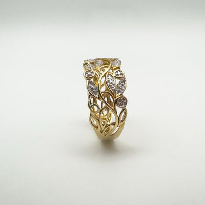 Vermeil Diamond Floral Band Leaf Ring in Sterling Silver 925 Size R - S Eternity