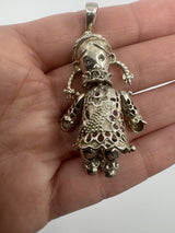 Large Chunky Sterling Silver Vintage Articulated Rag Doll Gem Set Pendant 925