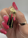 Vintage 9ct Gold & Onyx Dangle Drop Earrings 375 Art Deco Style (1981)