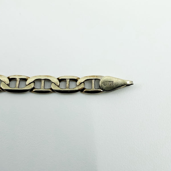 Vintage 9ct White Gold Flat Mariner Links 8” Bracelet 375