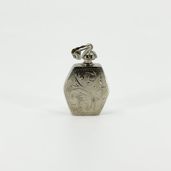 Chunky Sterling Silver Vintage Engraved Perfume / Poison Bottle Pendant 925
