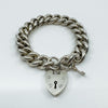 Chunky Sterling Silver Vintage Curb Links Bracelet Heart Padlock & Key Charm 925
