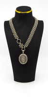 Large Antique Victorian Sterling Silver Reversible Locket & 18.5" Book Chain 925