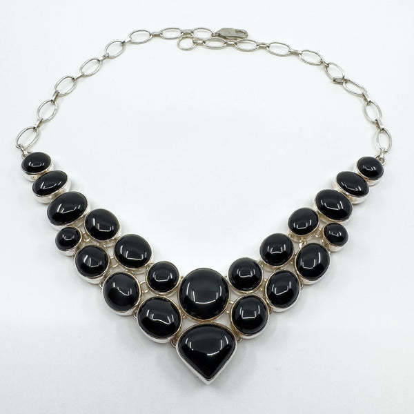 Unusal Sterling Silver Chunky Black Onyx 18" Necklace 925
