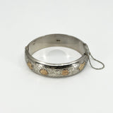 Chunky Vintage Sterling Silver & Rose Gold Engraved Floral Bangle 925 Birm 1959
