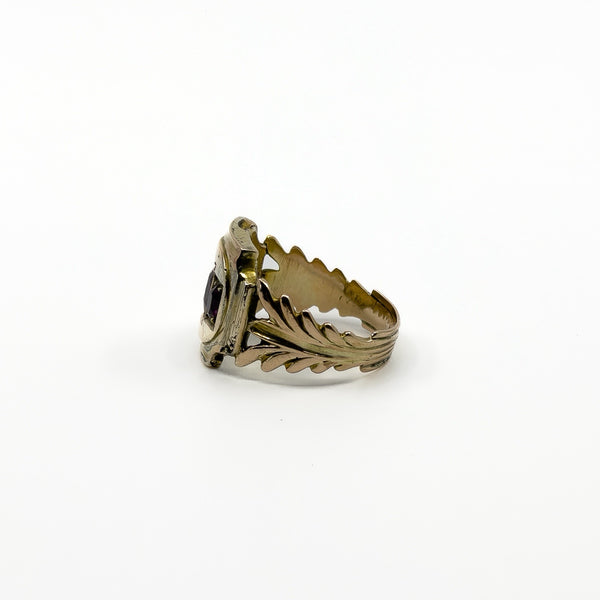 Antique Georgain 9ct Gold Amethyst Trilogy Ring 375 Size K - L (1822) Mourning 