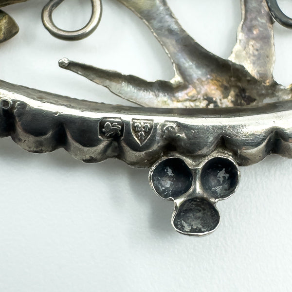 Antique Victorian Sterling Silver & Rose Gold Swallow & Ivy Brooch 925 (Chester)